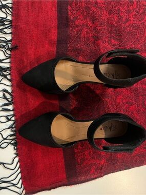 Styluxe Black Pointed D'Orsay Ankle-Strap Heels